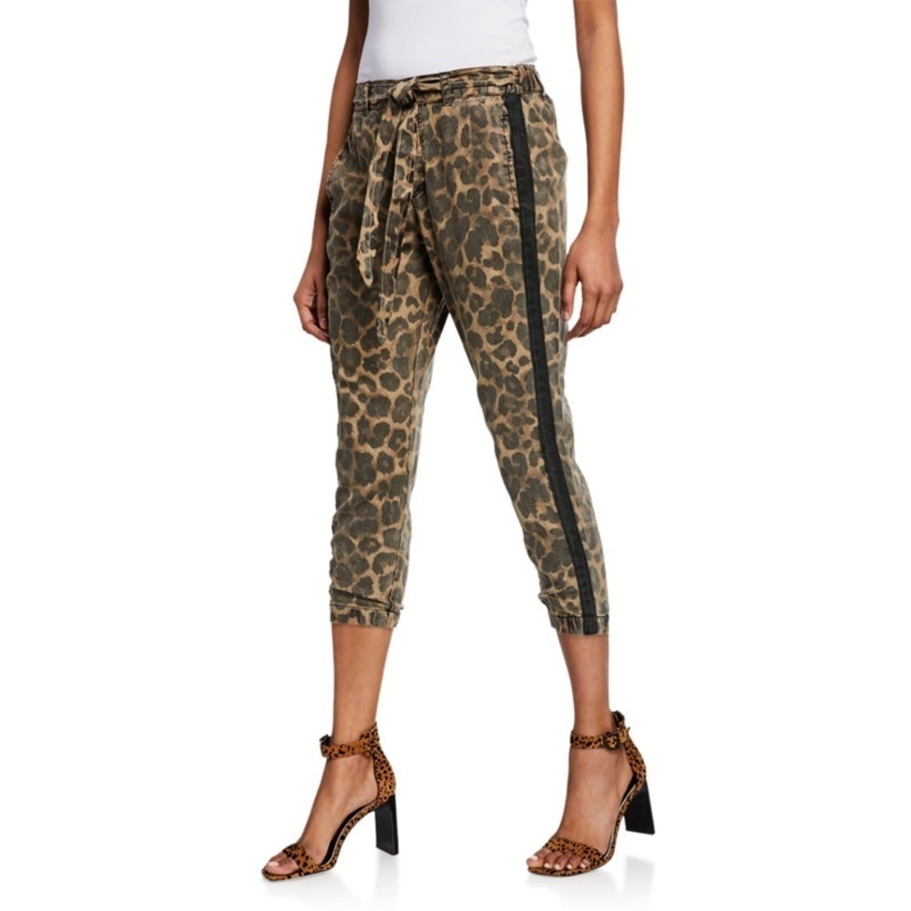 Pam & Gela Brown Lyocell Leopard-Print Cropped Skinny Pants w/ Belt EUC Size S